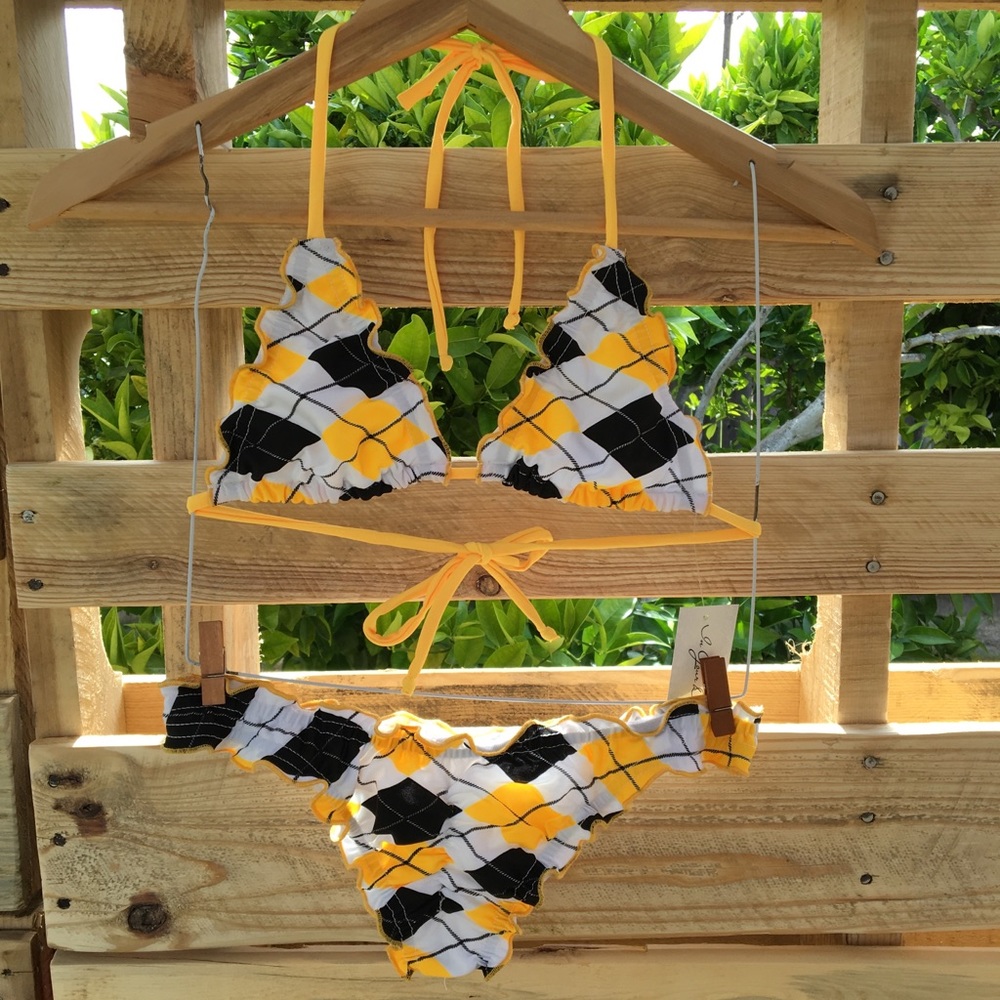 Yellow argyle bikini